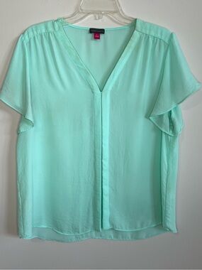 Vince Camuto Seafoam V-Neck Flutter Sleeve Blouse